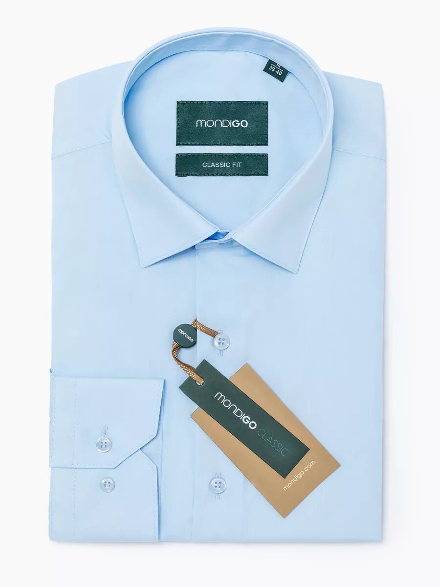 Рубашка MONDIGO классическая CLASSIC FIT с длинным рукавом, размер XL - 170-182, голубой
