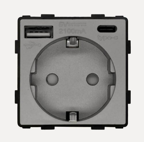 Изображение товара Механизм розетки (без рамки) с Usb/Type-C АC, цвет серый