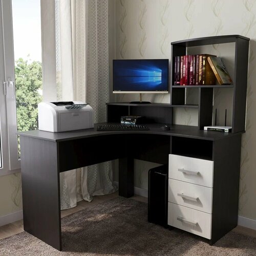 Стол компьютерный угловой (левый, ящики справа) цвет: венге/бодега светлая размер: 1200х1200х1420 мм