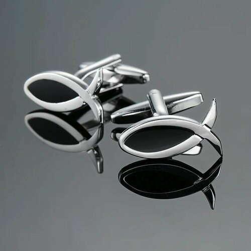 Запонки , серебряный, черный