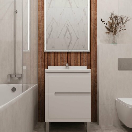 Тумба с раковиной в ванную FAURAplus Izabel 60-2 напольная белая полумат раковина KatyPremium 35175₽