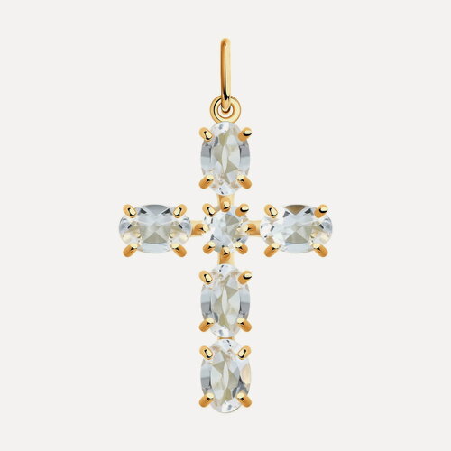 Изображение товара Крестик, красное золото, 585 проба, горный хрусталь