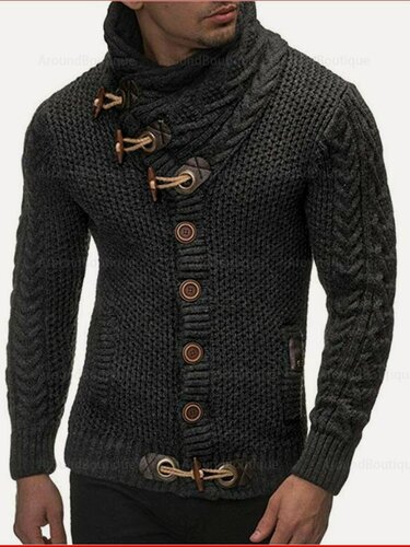 Изображение товара Свитер осенне-зимний вязаный жакет с высоким горлом на пуговицах мужской свитер