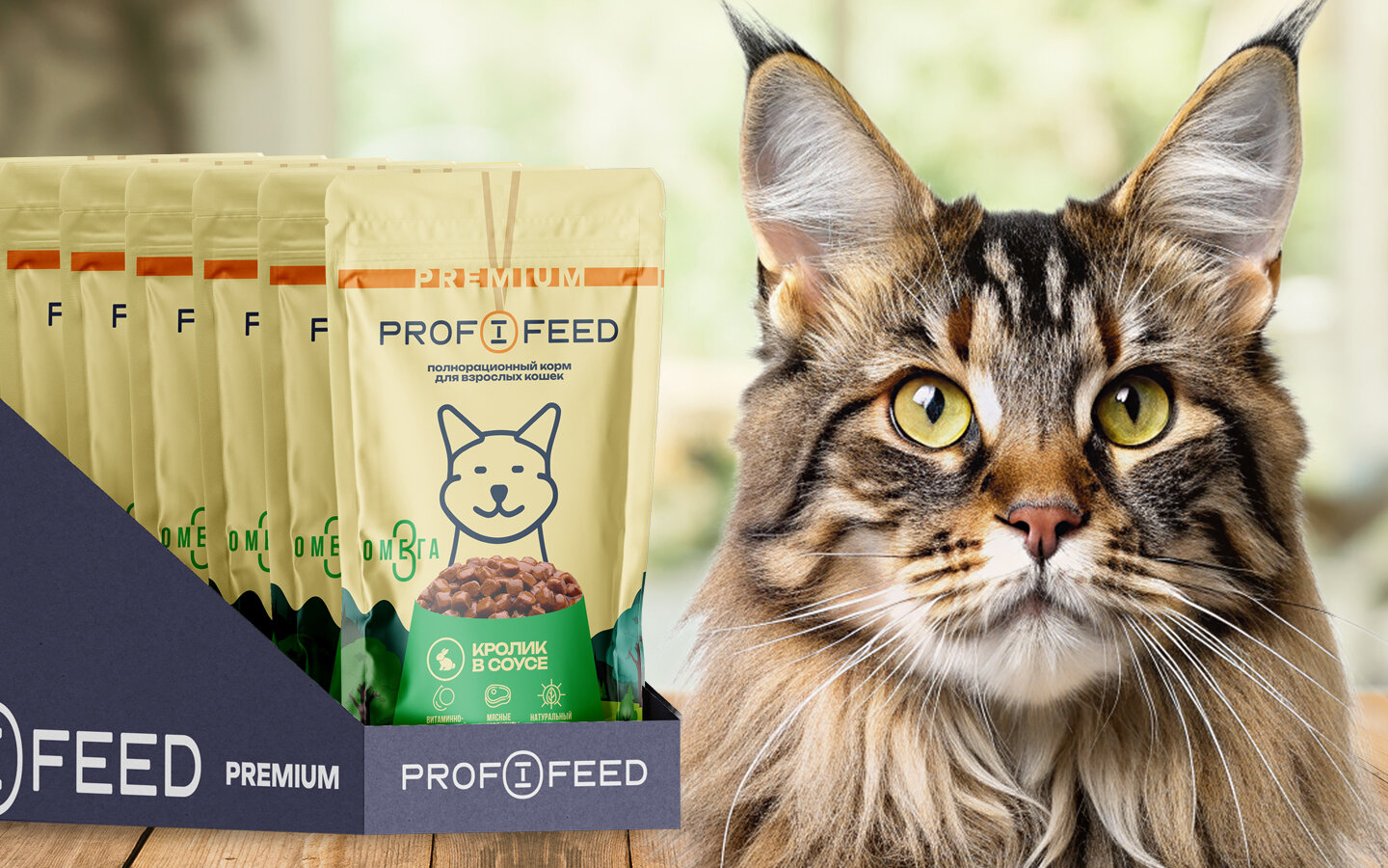 Корм консервированный полнорационный (пауч) «Profifeed» для взрослых кошек с кроликом в соусе, 75г, 28 шт. — фото 1