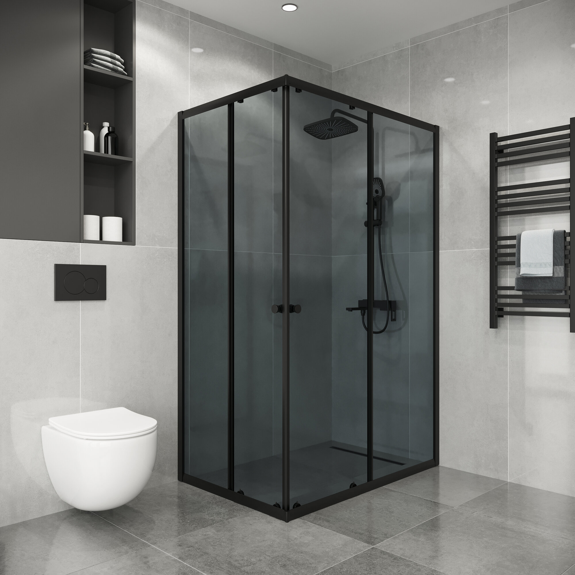 Душевой уголок Niagara Eco NG-1018-14QT 100х80 прямоугольный, профиль черный, стекло тонированное