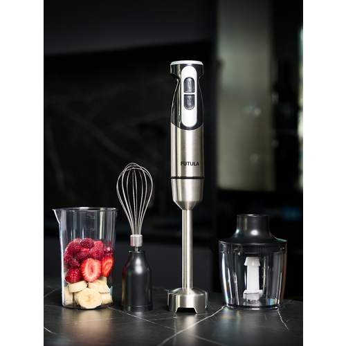 Погружной блендер Futul HB8 серый, мощность 1300Вт, 2 скорости, набор с венчиком, чашей измельчителем, мерным стаканом