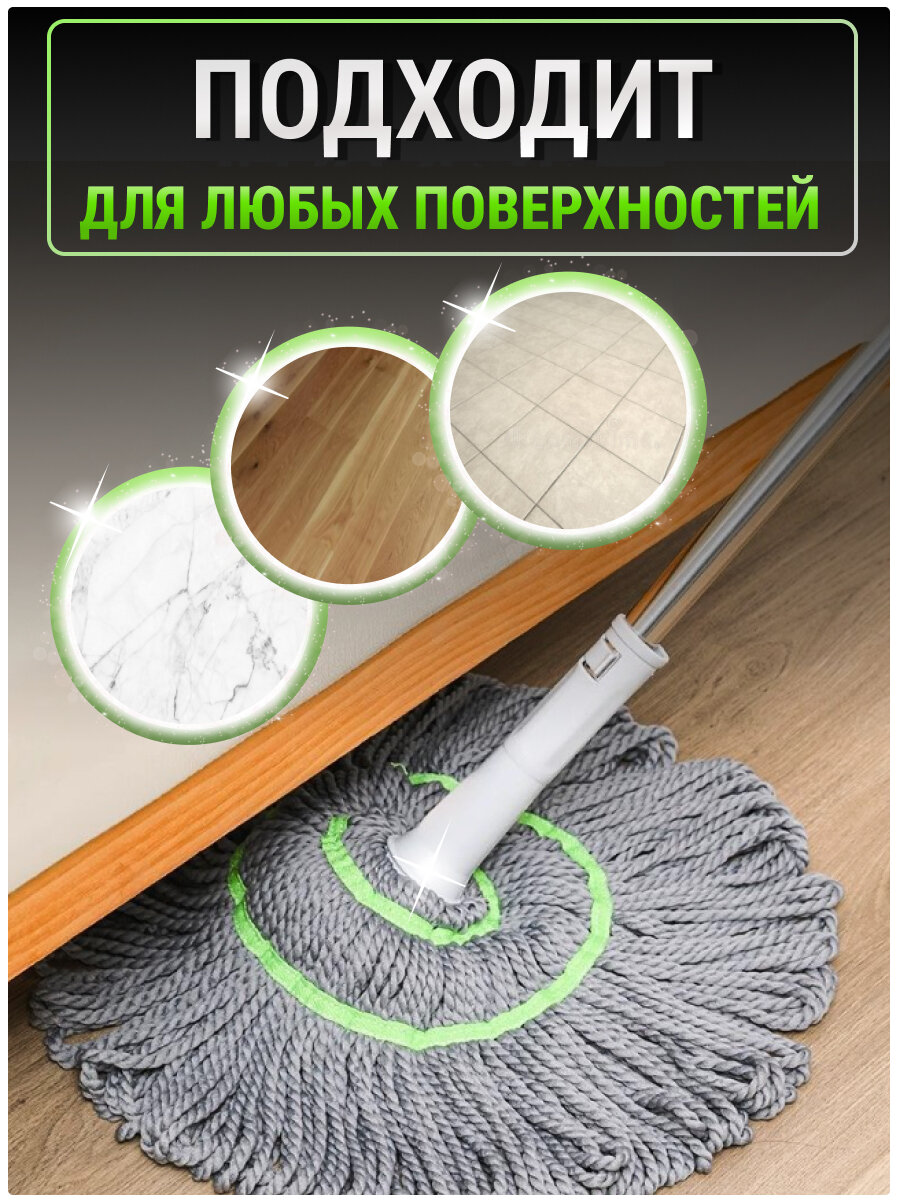 Швабра с отжимом из микрофибры "Быстрая уборка и чистые руки" , серая — фото 1