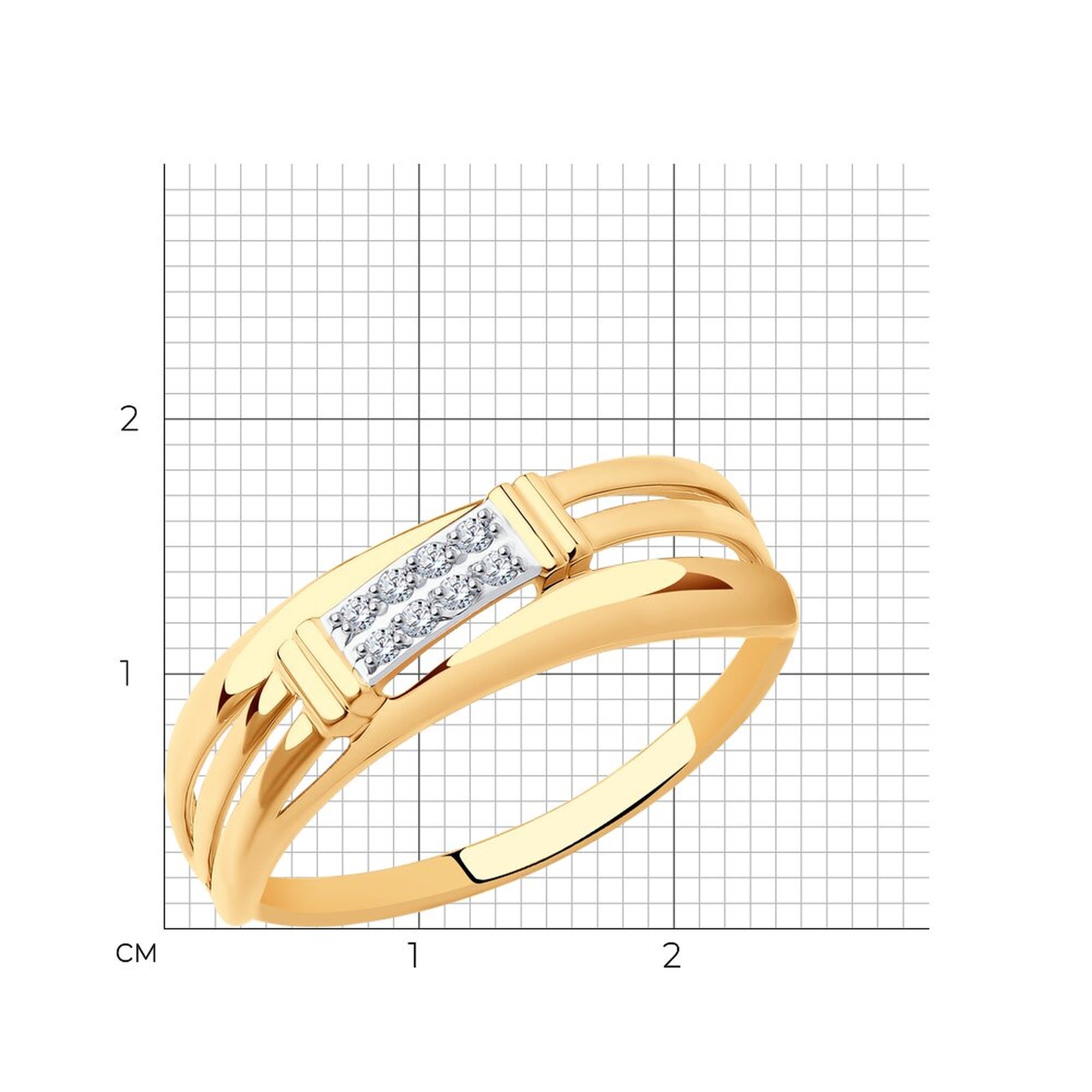 Кольцо дорожка Diamant online, красное золото, 585 проба, фианит, размер 17.5, прозрачный — фото 1