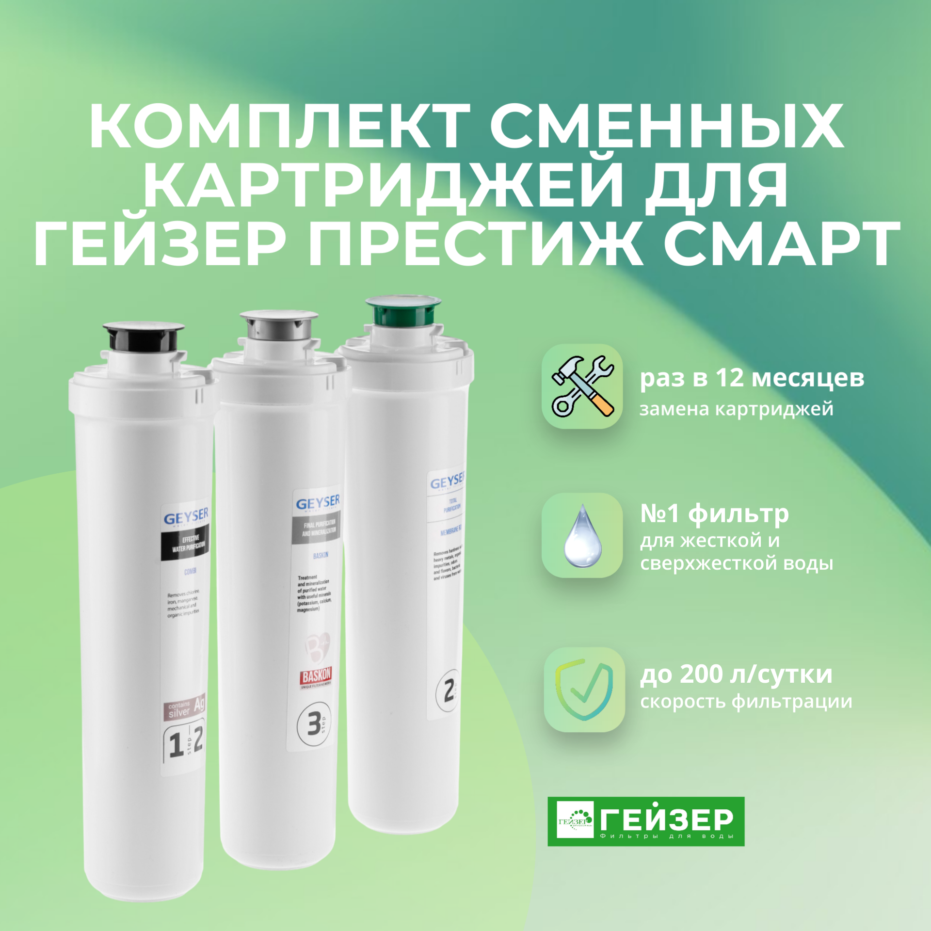 Комплект сменных картриджей для Гейзер Престиж Смарт Артикул: 50124