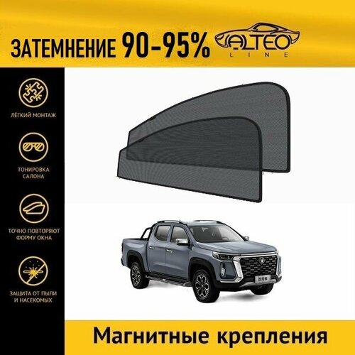 Автошторки ALTEO PREMIUM на Changan Hunter Plus 1 (2022-н. в.) на передние двери на магнитах с затемнением 90-95%