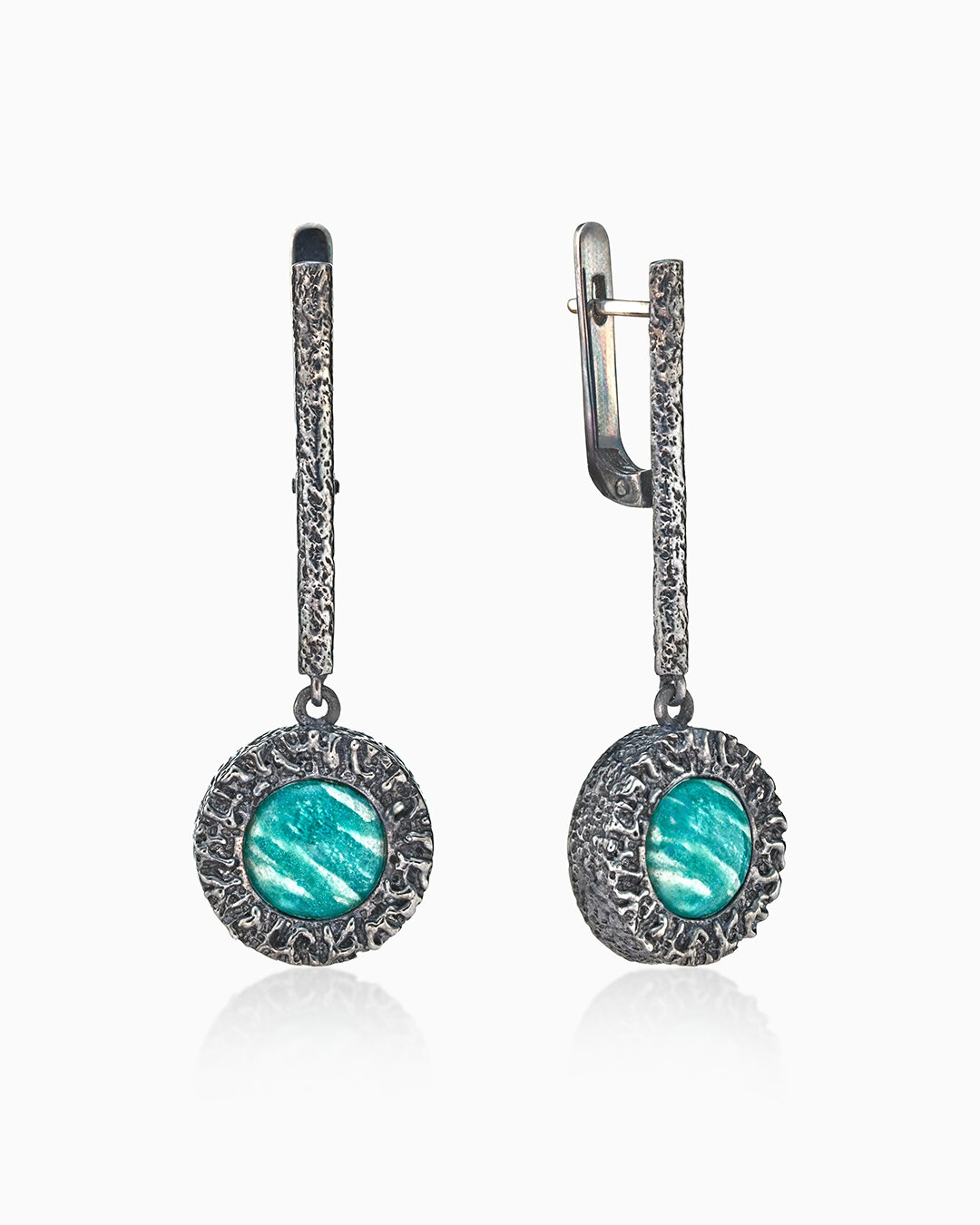 Серьги, серебро, 925 проба, чернение, амазонит