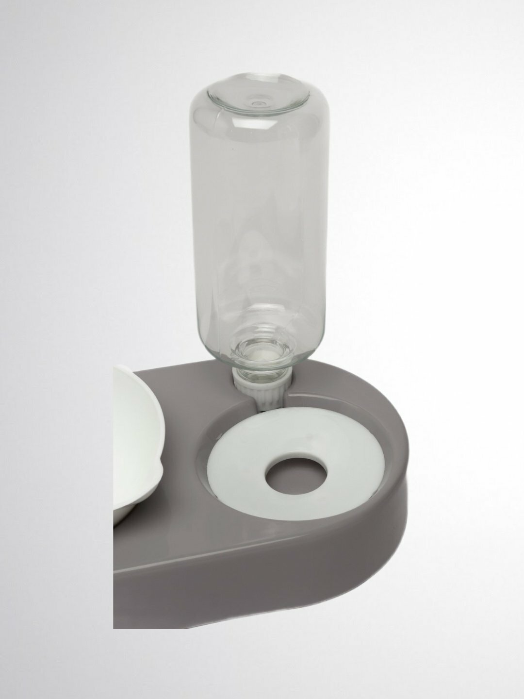 2 в 1-ом Миска пластиковая с поилкой для кошек, Серый меланж — фото 1