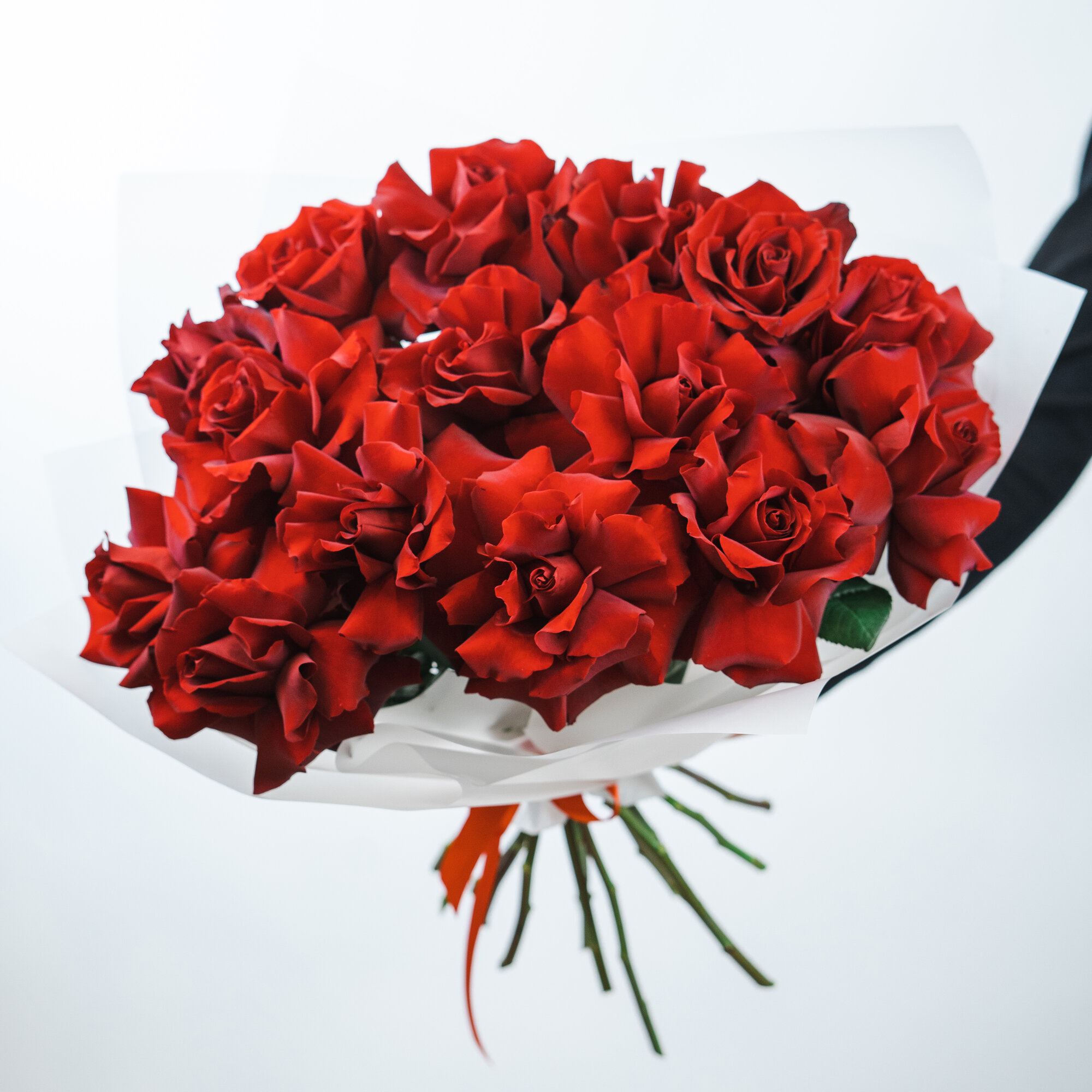 Элитный букет из 15 красных французских роз с вывернутыми лепестками — нежность в каждом лепестке