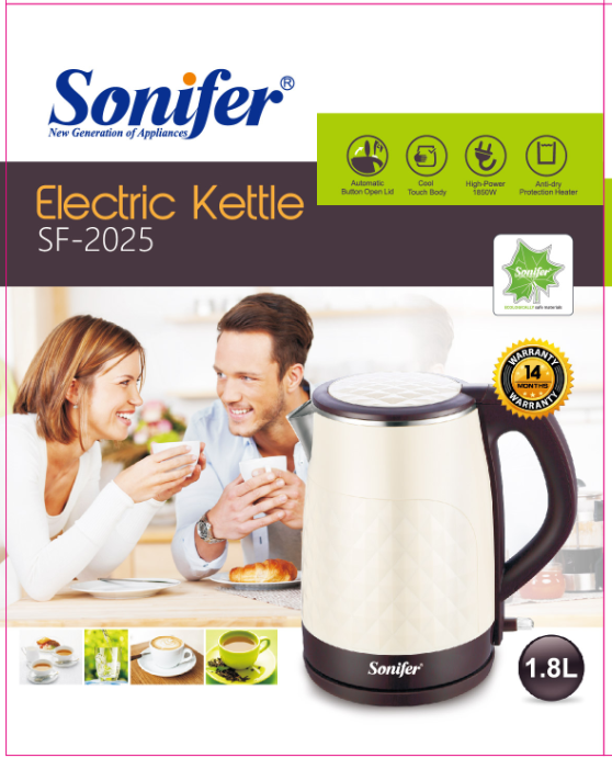 Чайник Sonifer SF-2025, металл/пластик, 1.8 л, блокировка без воды — фото 1
