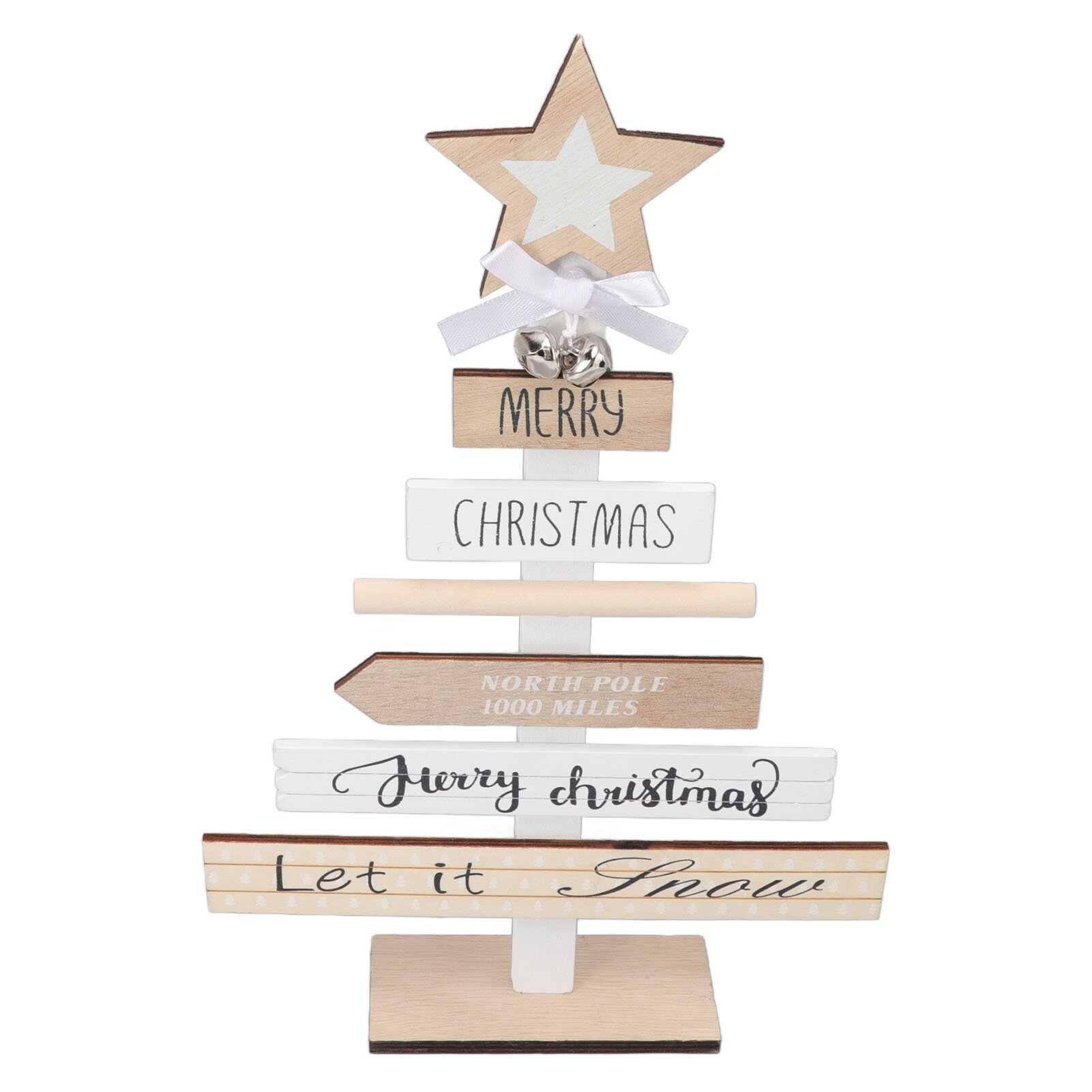 Новогодние настольные украшения Деревянный знак с основанием для подарков Декор дома Макет Проп в белом цвете Материал тополь Вес 106 г Размер знака 22.5x36 см Размер основания 12x5 см В комплект входят 1 знак и 1 основание