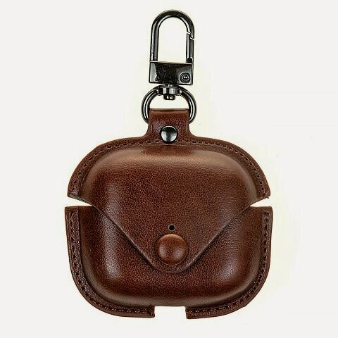 Изображение товара Чехол для наушников AirPods 4 (2024) на кнопке с карабином, эко кожа, темно-коричневый