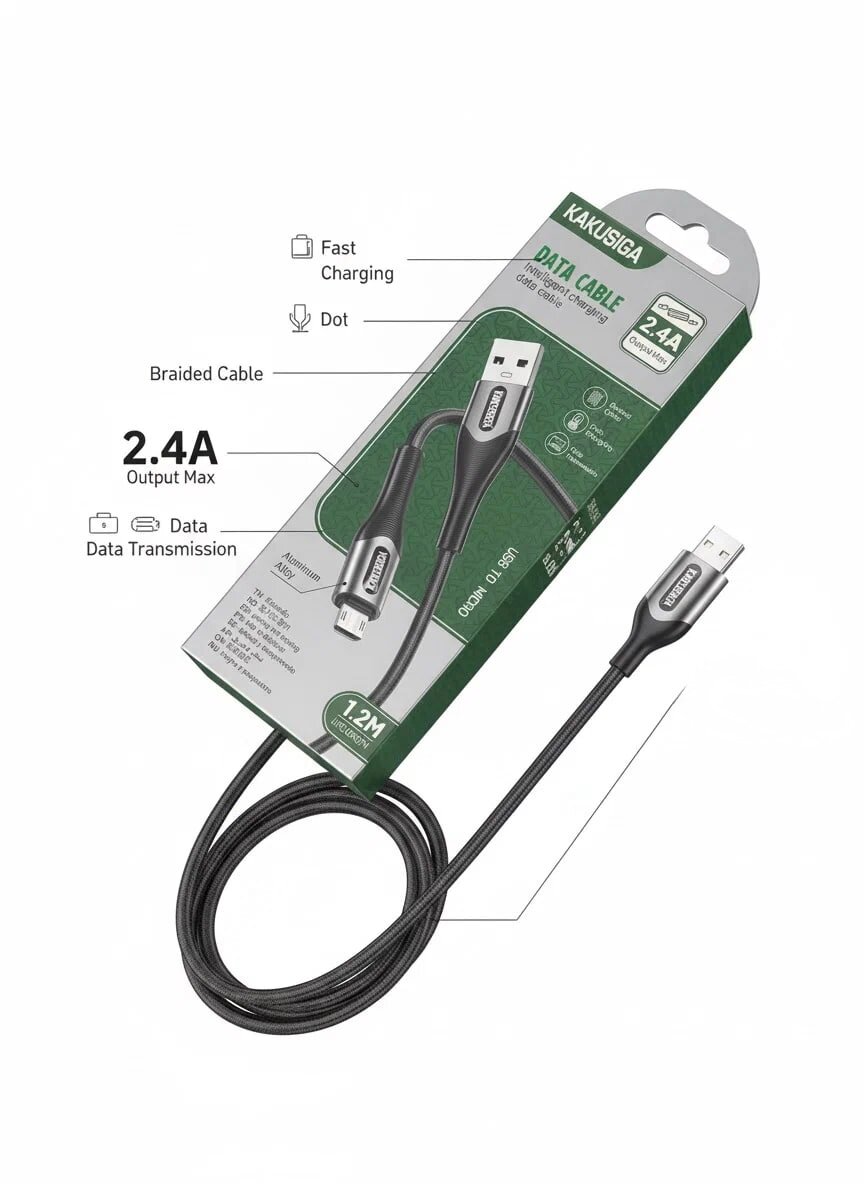 Кабель KAKUSIGA, USB-Type-C, 1.2 м, быстрая зарядка, малодымный