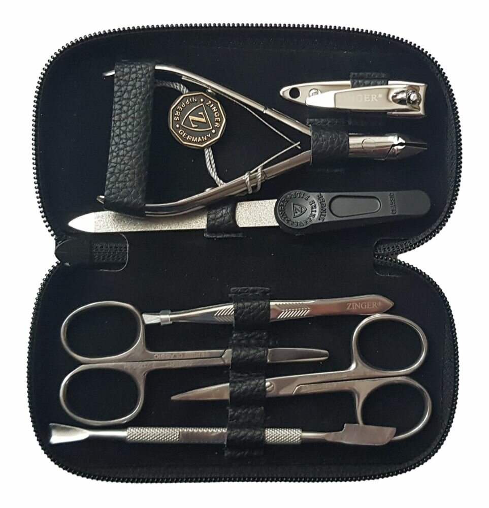 Маникюрный набор мужской Zinger MS-8105 S, 7 предметов, чёрный матовый