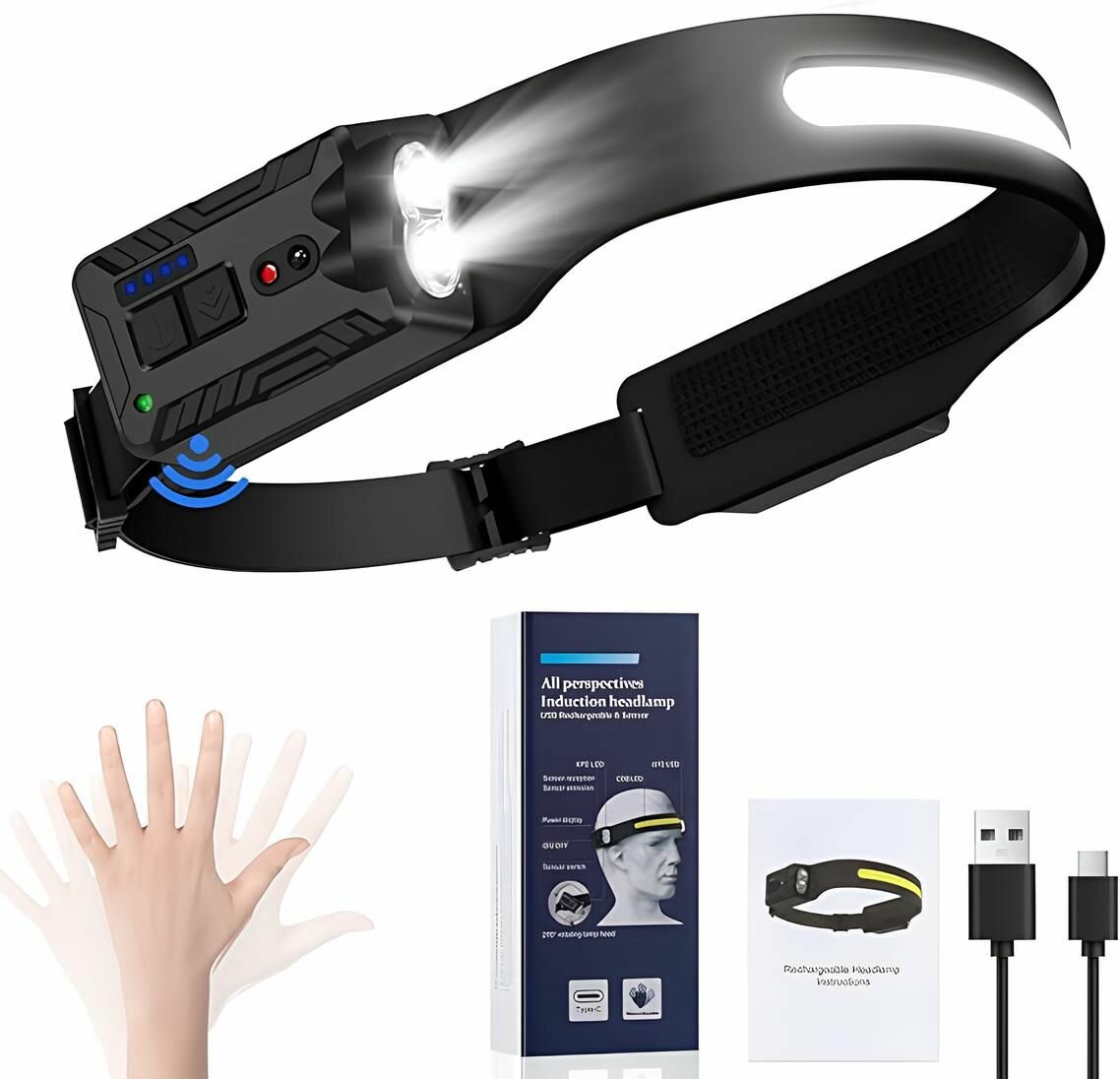 Налобный Фонарь MixDazzle Oderra, LED, 8 Режимов, Влагозащита, Чёрный