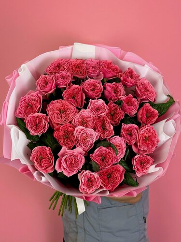 Изображение товара Красивый букет из пионовидных роз "Мандарин" размер L с доставкой до двери