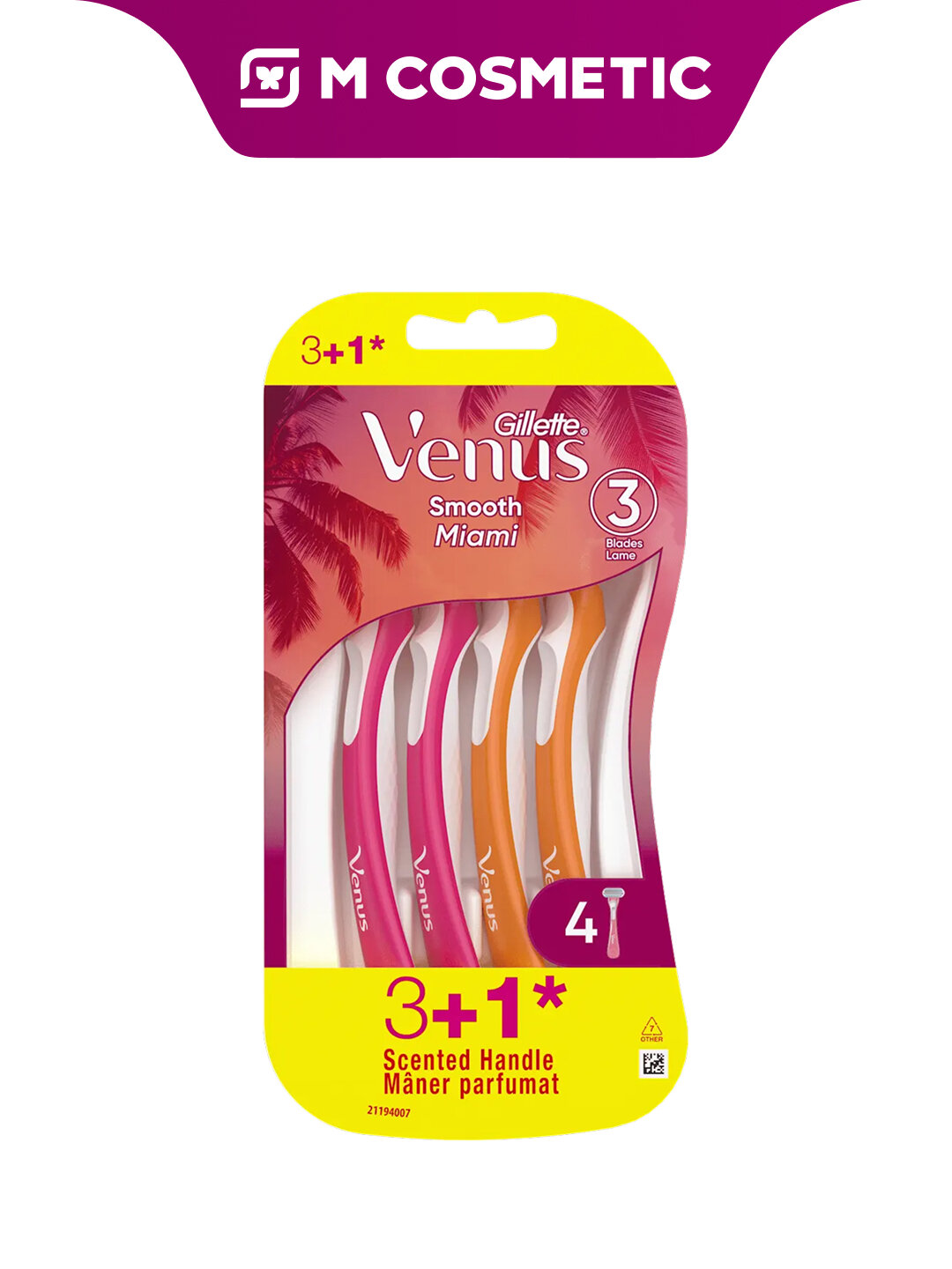 GILLETTE Venus Станок для бритья Smooth Miami Sunset 4 шт, 3 лезвия