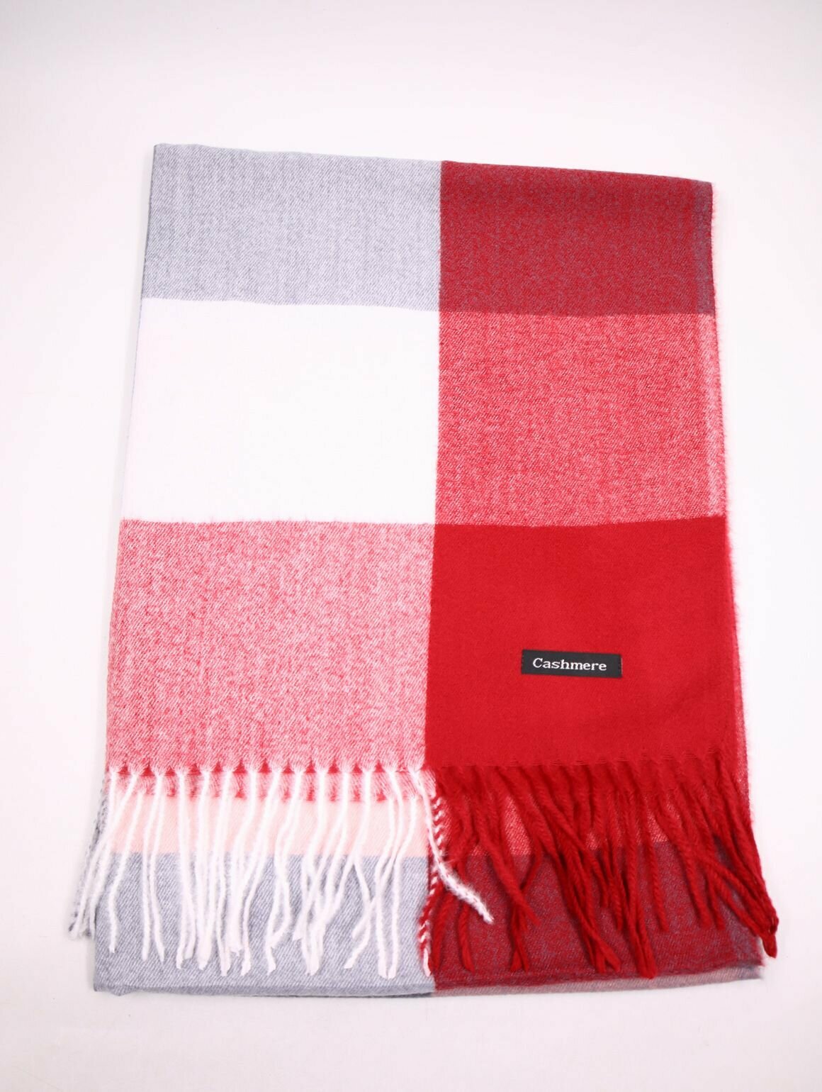 Шарф Cashmere Осень-зима 2024 для женщин,180х70 см, универсальный, серый / красный — фото 1