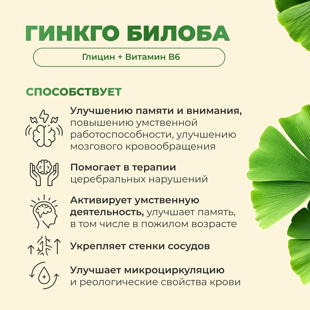 Биодобавка BioForte, Гинкго билоба, Глицин, Витамин B6, капсулы, 30шт — фото 1