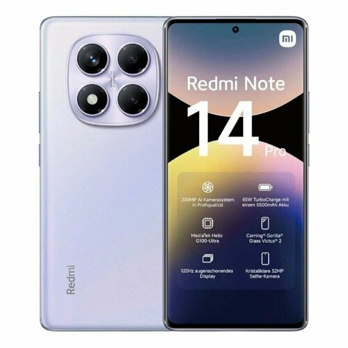 Смартфон Xiaomi Redmi Note 14 Pro 12512Gb цвет Aurora Purple фиолетовый 28541₽