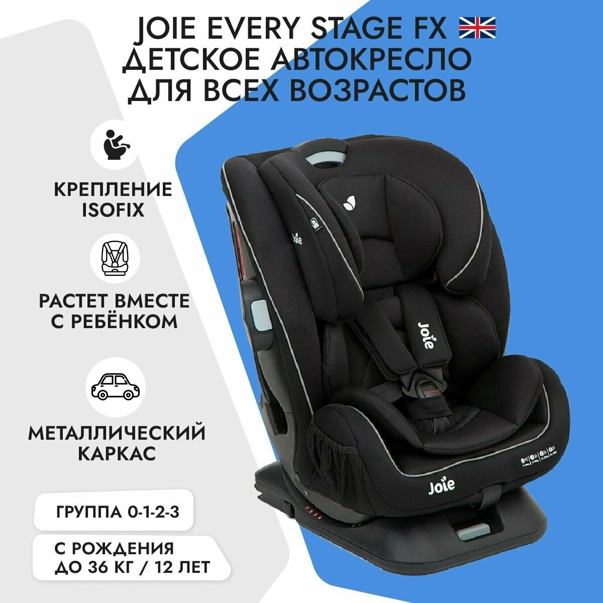 Автокресло Joie Every Stage FX Isofix Coal, черный (C1602AACOL000) - фото №12