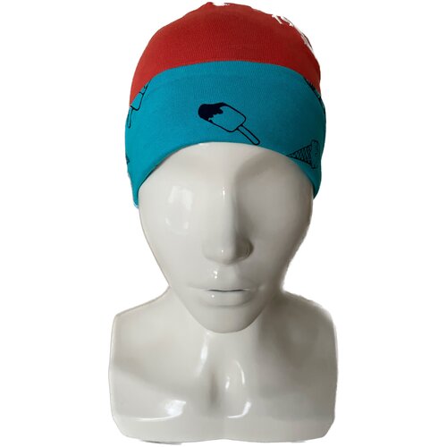 фото Шапка бини didriksons, размер 0/2 (48/50), бирюзовый, коралловый