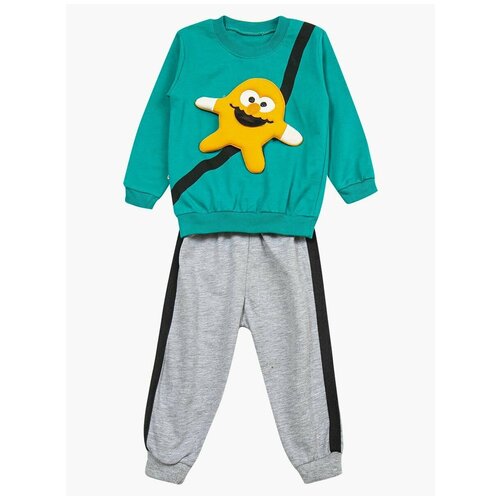 Комплект для мальчика Eymus: свитшот и штаны, домашний костюм для мальчика и в детский сад, 1 - 2 года, 92-98, изумрудный