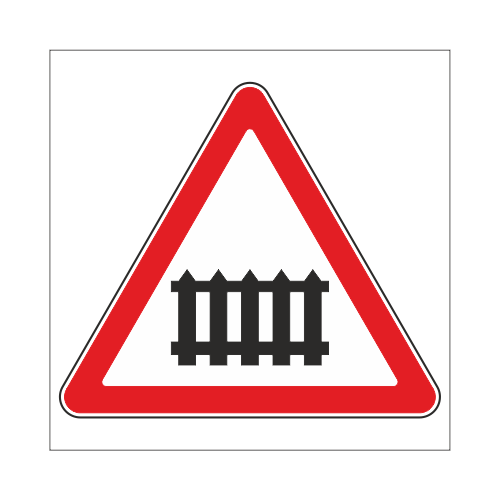 Дорожный знак 1.1 "Железнодорожный переезд со шлагбаумом" , типоразмер 3 (900х900х900) световозвращающая пленка класс IIб (треугольник)