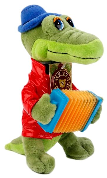 Мягкая игрушка Мульти-Пульти Крокодил Гена с аккордеоном, 21 см, зелeный