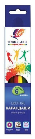 Карандаши цветные ЛУЧ "Классика", 6 цветов, заточенные, шестигранные, картонная упаковка