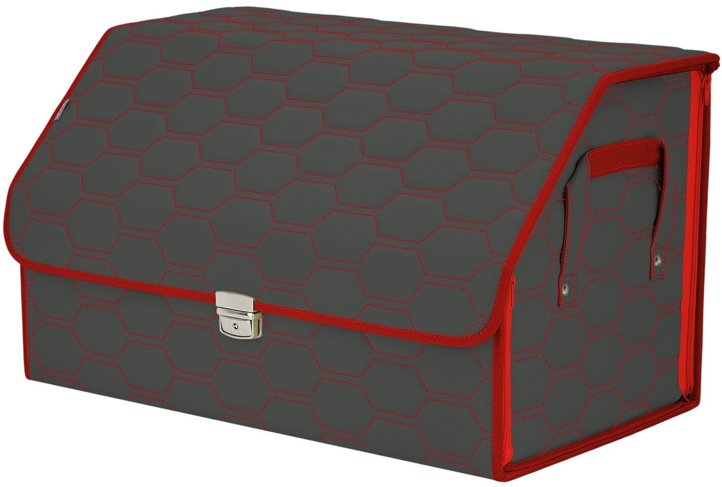 Органайзер-саквояж в багажник "Союз Премиум" (размер XL). Цвет: серый с красной прострочкой Соты.