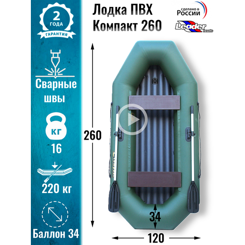 надувная лодка инзер 1 гр 270 надувное дно Leader boats/Надувная лодка ПВХ Компакт 260 надувное дно (зеленая)