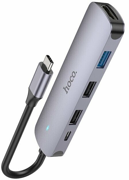 Переходник HOCO HB27 TYPE-C, HDTV+USB3.0+USB2.0*2, серый