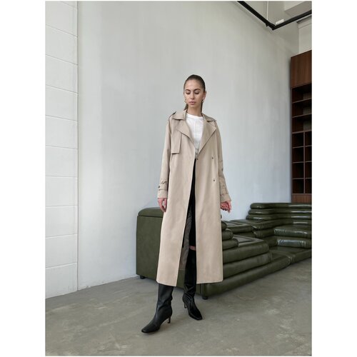 Женский тренч из хлопка на кнопках бежевый