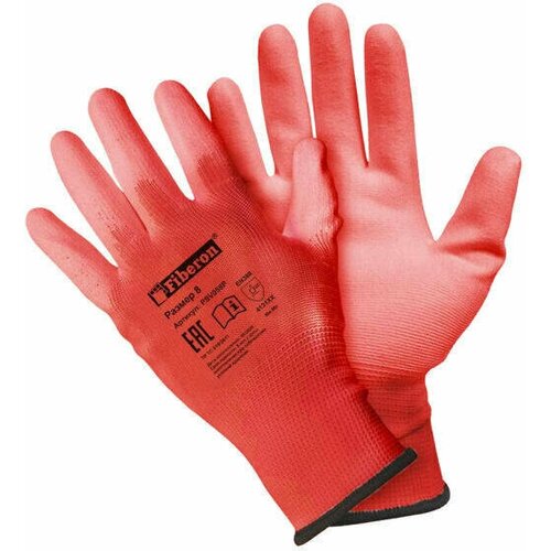 Перчатки полиэстеровые Fiberon, размер 8 / M, цвет красный перчатки reima размер 8 красный