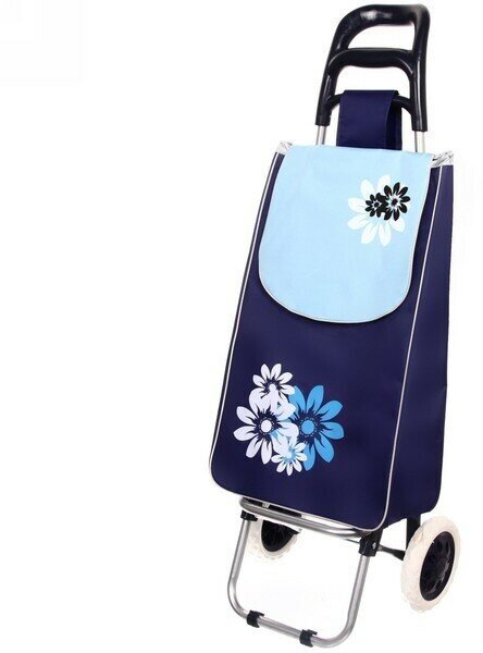 Тележка хозяйственная с сумкой (95*33*30см колеса 16см до 30 кг.) цветы синяя