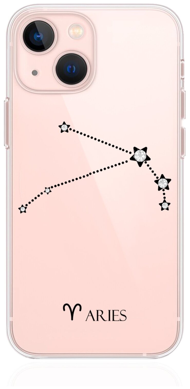Прозрачный силиконовый чехол с кристаллами Lux для iPhone 13 Mini Знак зодиака Овен Aries для Айфон 13 Мини
