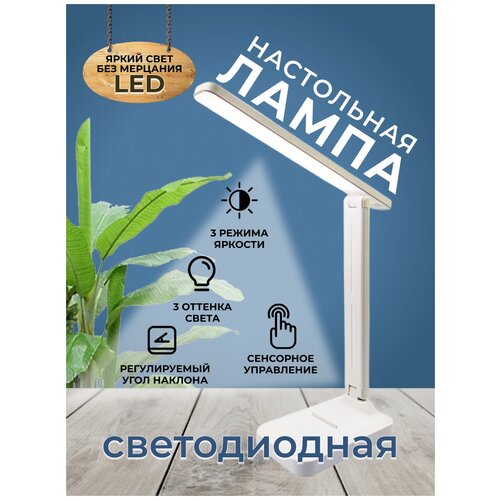 Настольная светодиодная лампа белая, 3 режима, 12 LED ламп, зарядка micro usb, пластик