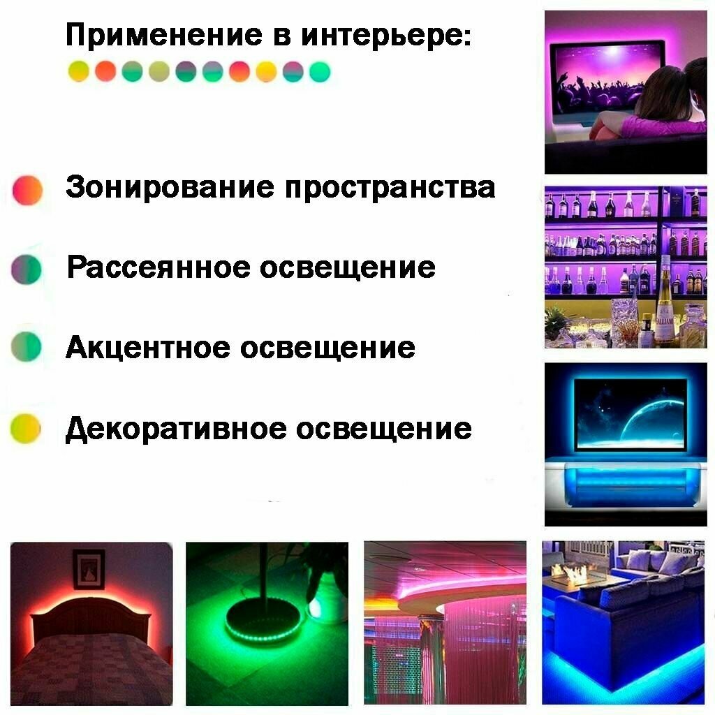 Светодиодная лента с пультом разноцветная многорежимная 5 метров RGB Led, Комплект для светодиодной подсветки 5м Led Store - фотография № 2