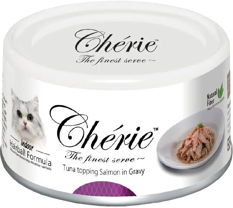 Влажный корм для кошек Pettric Cherie Hairball тунец с лососем, для выведения шерсти, 80г х 12 шт