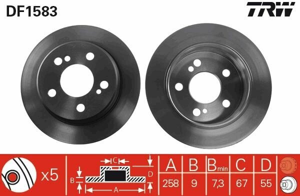 Диск тормозной задний для mercedes-benz w124/w201 2.0-3.0td 85 Trw DF1583