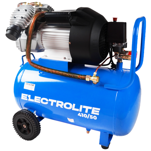 Воздушный масляный компрессор пневматический / Компрессор сжатого воздуха поршневой для гаража Electrolite 410/50 ( 410 л/мин, 2,2 кВт, 50 л, 2-х цилиндровый, передвижной)