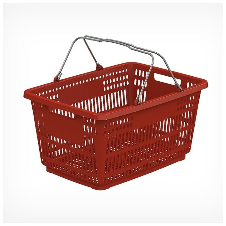 фото Корзина покупательская пластиковая, 30л, 2 металлические ручки, цвет красный