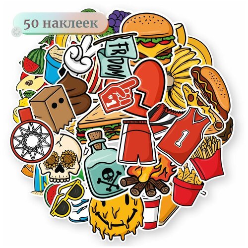 Наклейки - Еда и Фрукты - 50шт.