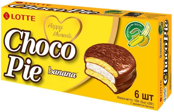 Печенье Лотте Lotte Choco Pie банан 168 гр - фотография № 1