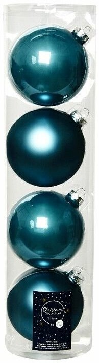 Набор стеклянных шаров матовых и эмалевых, цвет: голубой туман, 100 мм, 4 шт, Kaemingk (Decoris) 141638